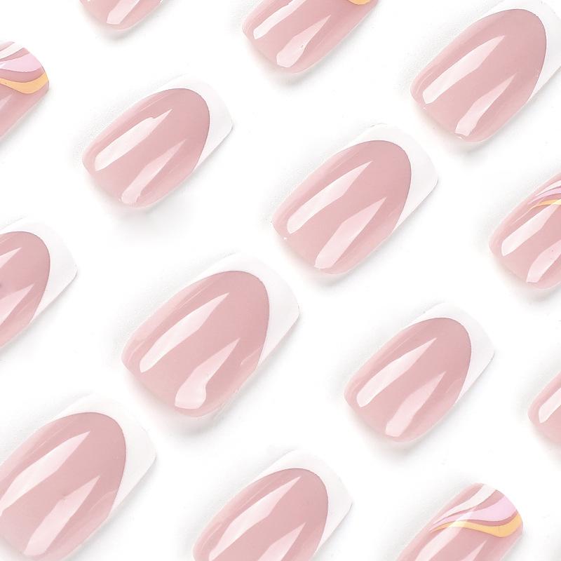Tragbarer Nagelaufkleber Rosa Weiß Kontrastfarbe Französisch Tragbarer Nagelaufkleber Dreifarbiger Wellen-Nagelaufkleber Nagelkunstprodukt