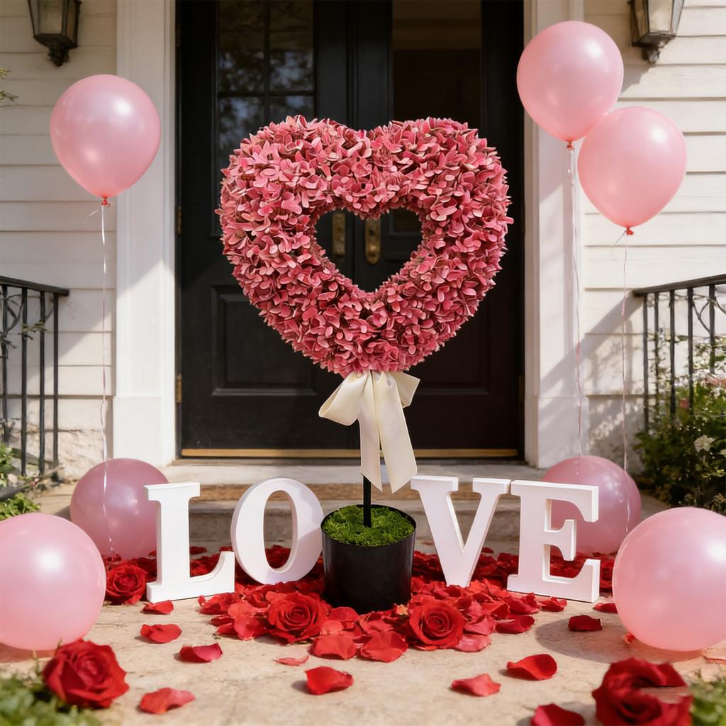 Heart Topiary Outdoor 29.5in Artificial Heart Topiary Plant with Pot and Bow Tie for Wedding Birthday Valentine Day Anniversary