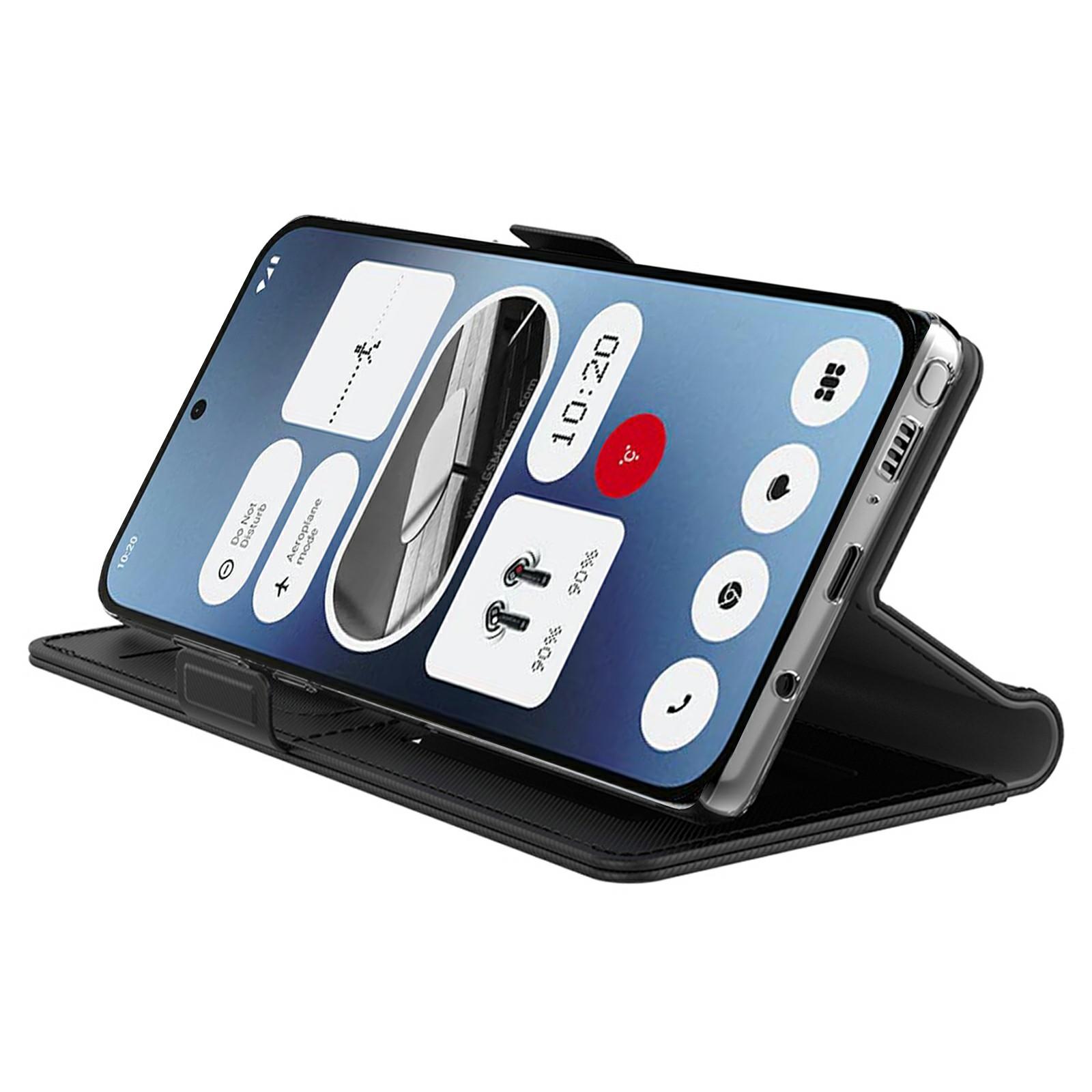 

For Nothing Phone (3a) Case Stand PU Leather Phone Cover Card Holder Mirror Black