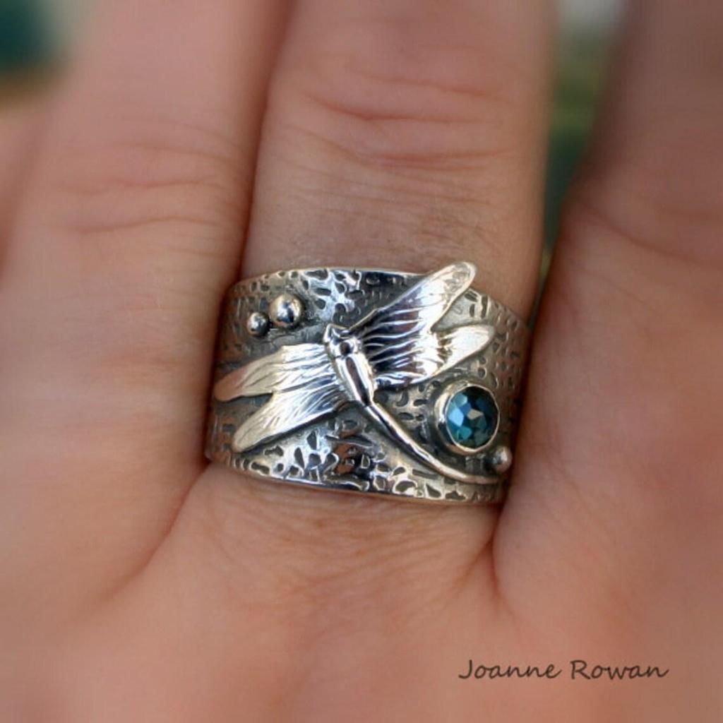 He Cheng Dragonfly Retro Style Texture Ring