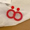 Red Round White Polka Dot Ring Dangle Earrings Hong Kong Style Exaggerated Vintage Young Advanced Ear Jewelry for Women K