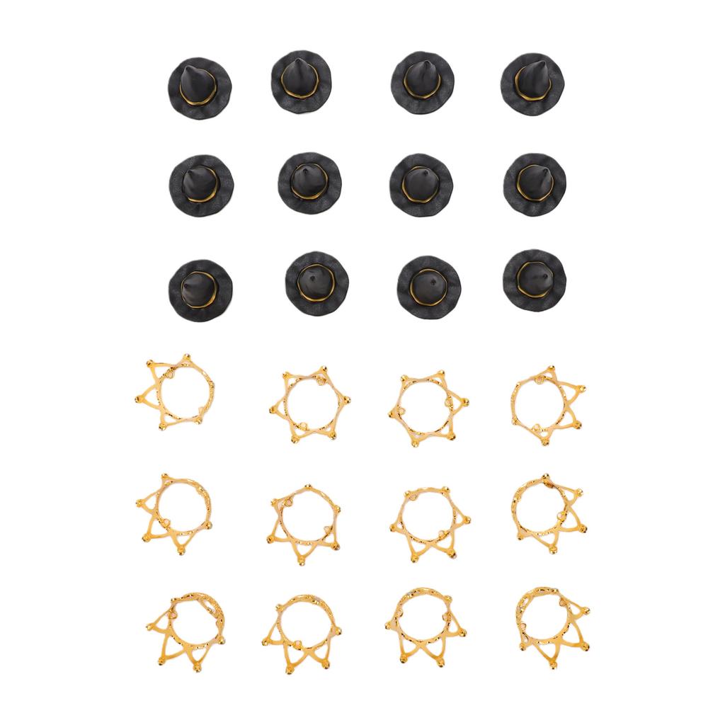 12 Set Witch Hat and Crown Cake Toppers Mini Wizard Hats Cupcake Decorations for Birthday Party Supplies Gold