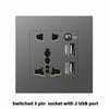 UK Grey 86 Panel 13A Household Wall Power Switch Socket, with USB, 220V Universal Socket, 18W Type-C Fast Charging Socket,