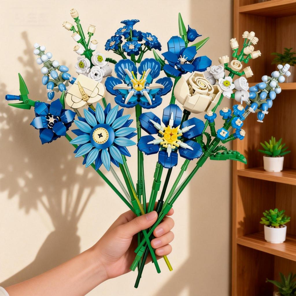 KNEW BUILT Building Block Flower Pot Eternal Bouquet-Holiday Gift for GirlsDesktop DecorDIY Stress-Relief Puzzle ToyKill Time