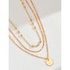 Triple Layer Gold Necklace Beaded Chain Hollow Disc Pendant Minimalist Stackable Necklace for Women