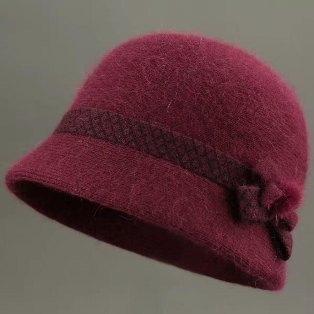 Fleece Lined Elderly Hat Soft Knit Knitted Cap Classic Style Women Bucket Hat Cold Weather