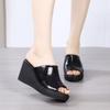 Women's Summer New Leather Wedges Peep Toe Slippers Thick Sole Non Slip Outdoor Height Increasing Slippers High Heel Sandals