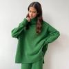 Women's Autumn/Winter High-Neck Sweater and Knit Pants Set - European/American Style, Loose Fit, Thick, Casual