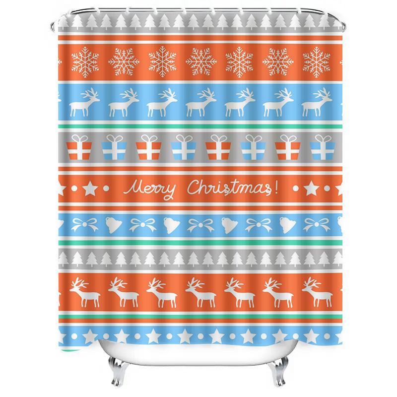 TU Christmas Shower Curtain Festive Holiday Decor Waterproof Fabric Xmas Bathroom Backdrop Merry Christmas Pattern Holiday Home