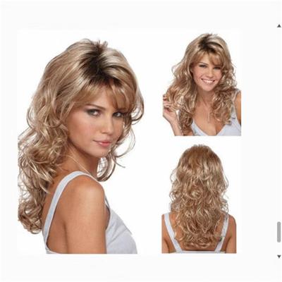 Peluca Sintética Rubio Peluca Larga Rizada con Flequillo para Mujer Moda Natural Shag Peluca en Capas Cosplay Resistente al Calor