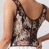 Women's French Jacquard Corset Bodysuit with Adjustable Straps and Bust Support