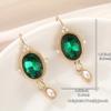 Vintage Round Synthetic Dark Green Crystal Pearl Golden Color Earrings Women's  Creative Holiday Party Gift Pendant