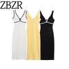 Zbzr Spring New Women Clothes Western Style Women Clothes Contrast Color Decorative Layer Knitted V-neck Sling Dress 5584211
