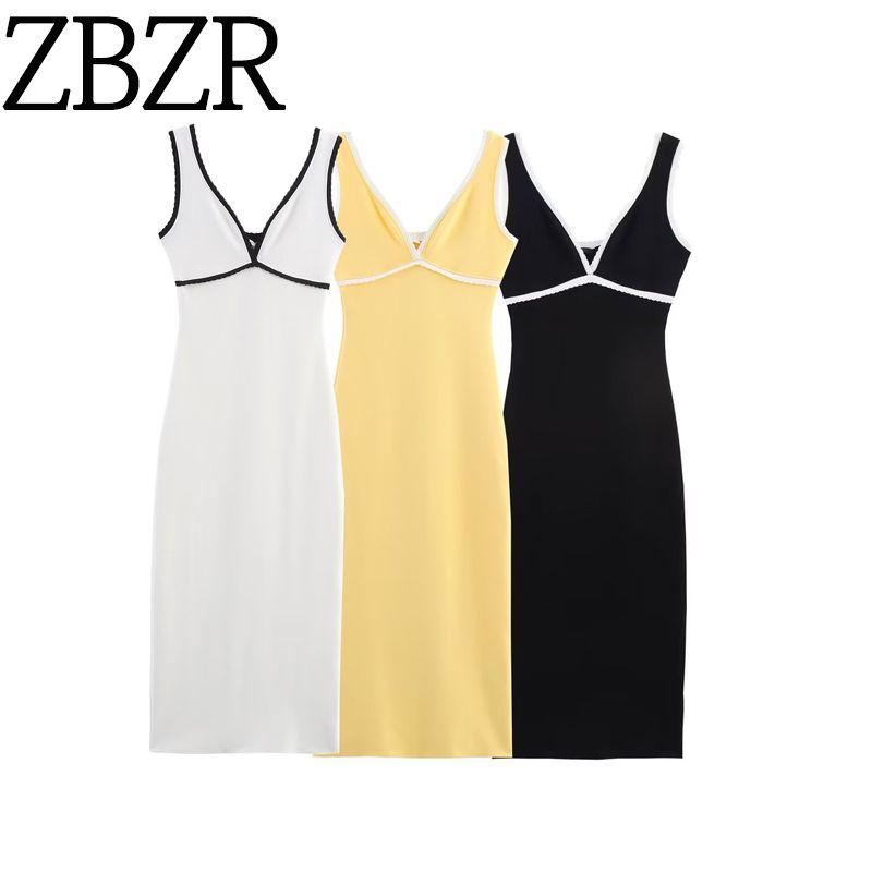 Za Spring New Women's Clothing Zr European and American Style Color-Block Layered Knitted V-Neck Strap Dress 5584211