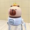 Cartoon Bear Straw Cup: Portable Flip-top Water Bottle with Lanyard