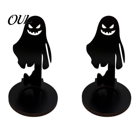 Anti Deformation Wood Base Halloween Wooden Shadow Candle Holder, Scarecrow Bat Black Cat Ghost Silhouette Artistic Table Ornament for Home