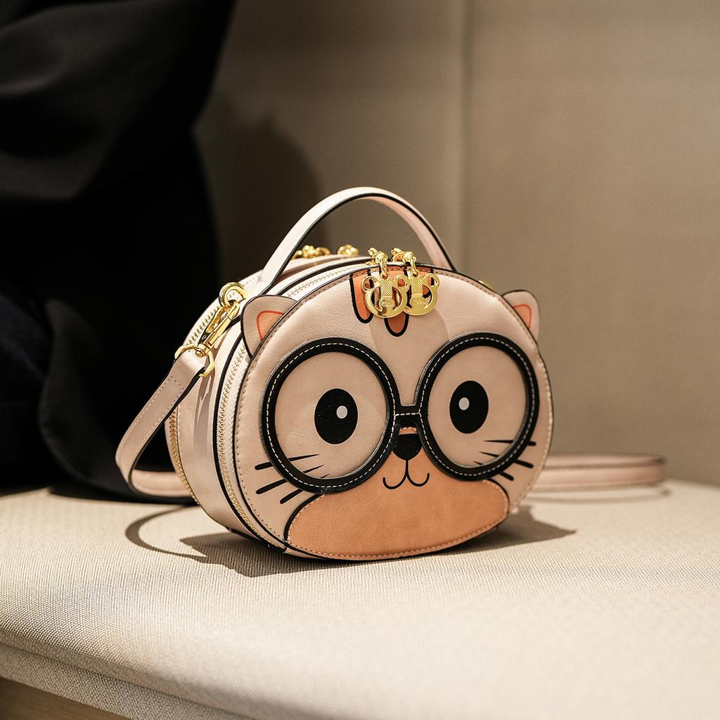 New Korean Style Fashionable Crossbody Bag, Simple and Versatile, Single Shoulder Bag, Cartoon Handheld Small Round Bag