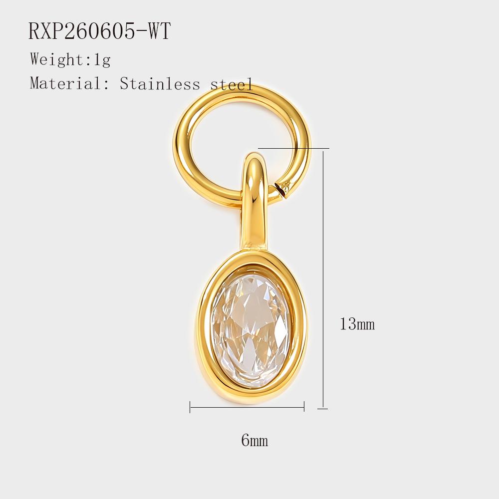 Oval Zircon Charms Colorful Gemstone Pendants for DIY Jewelry Gold-plated Stainless Steel Charms