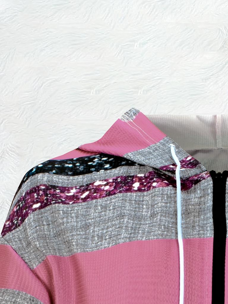 Printed Design Casual Style Pink Gray Black Stripes Glitter Ladies Casual Jacket