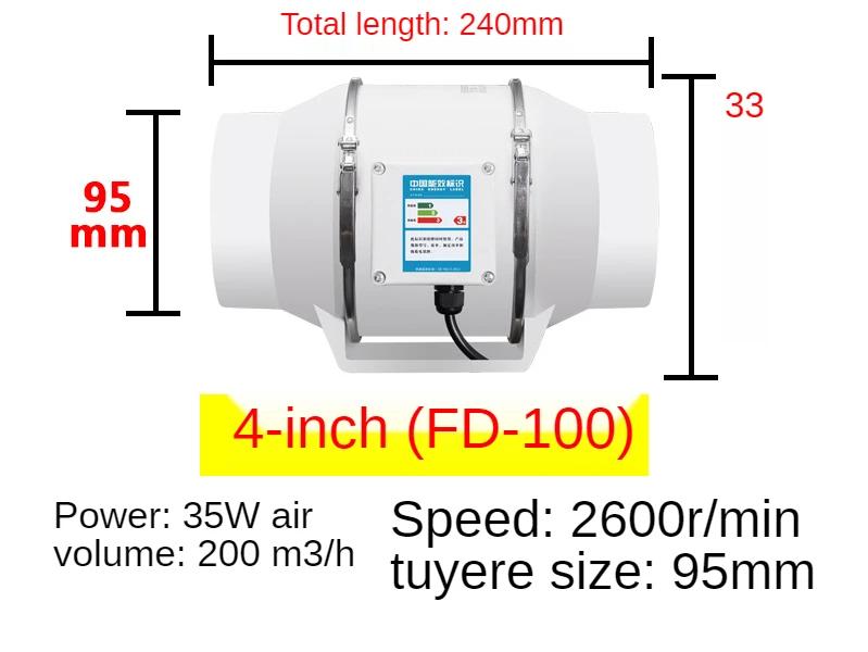 4''220V Mute Inline Duct Exhaust Fan Home Bathroom Ventilation Equipment Kitchen Wall Mounted Air Purifying Ventilation System