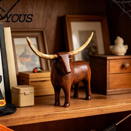 Artistic Resin Bull Statue Vintage Longhorn Sculpture, Rustic Farmhouse Animal Figurine, Western Style Country Table Centerpiece Decorative for Shelf