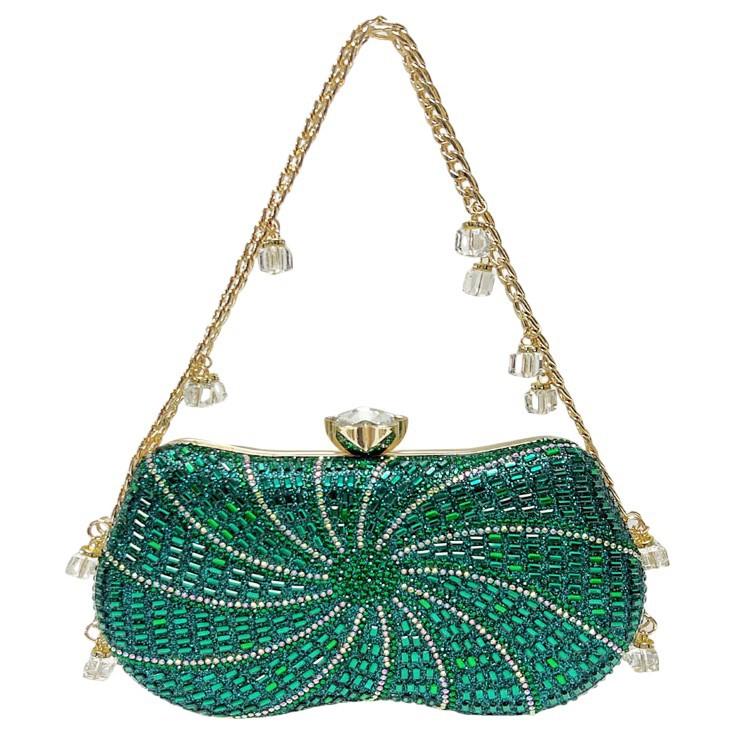 Ladies Gorgeous Evening Clutch Bag,Sparkling Rhinestone Flower Design Handbag,Fashion Shoulder Crossbody Bag with Chain Purse