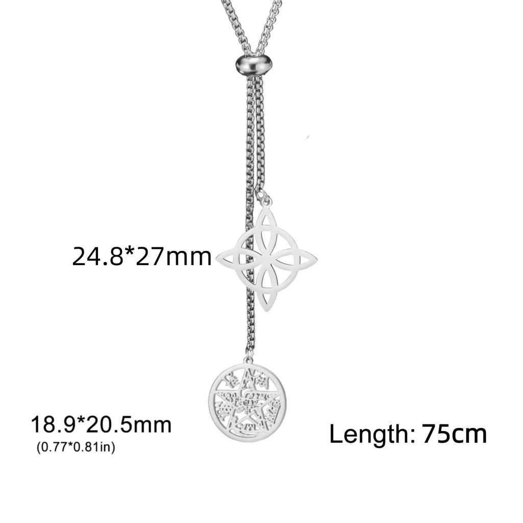 Jeshayuan Witchcraft Pentagram Necklace Women Stainless Steel Tetragrammaton Necklace Long Sweater Box Chain Necklaces Jewelry