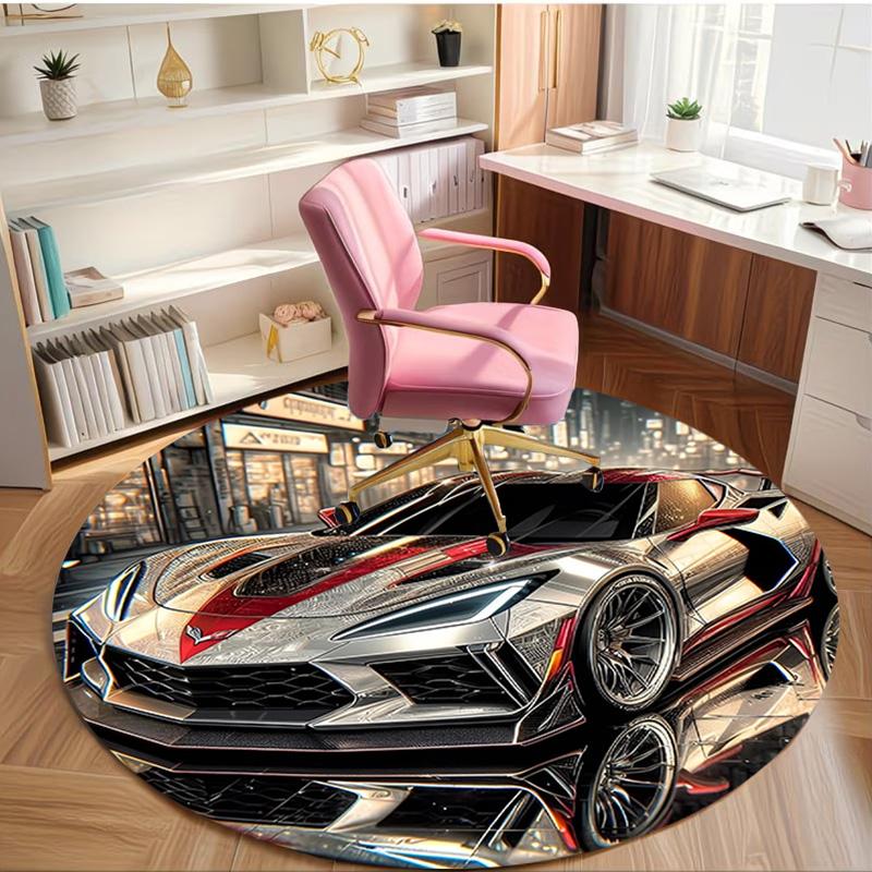 Chevrolet Corvette Print Round Rug, Washable Floor Carpet, For Entryway Dorm Laundry Room Office Study, Home Decor Birthday Christmas Gift