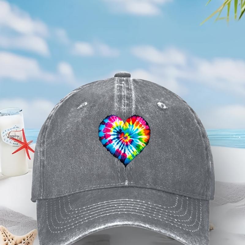 TieDye Heart Baseball Cap Distressed Denim Casual Summer Unisex Adult Sun Protection Hat