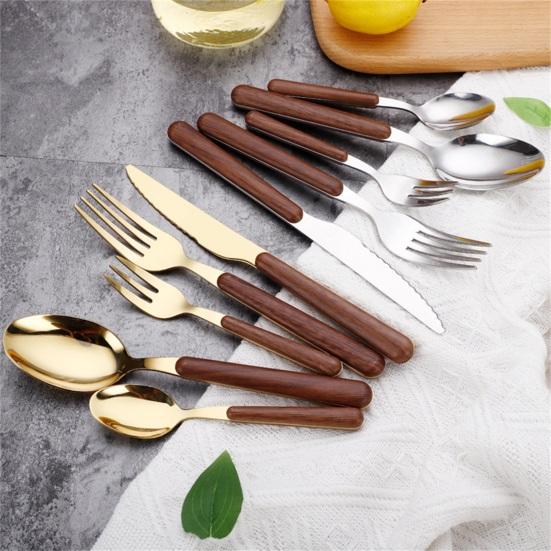 Tableware Solid Rust-Proof Faux Wood Handle Stainless Steel Spoon k Knife Household