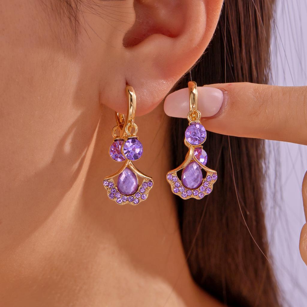Luxury Fashion Purple Zircon Leaf Pendant Earrings for Women Elegant Crystal Flower Ear Buckle Earring Girl Party Jewelry Gifts