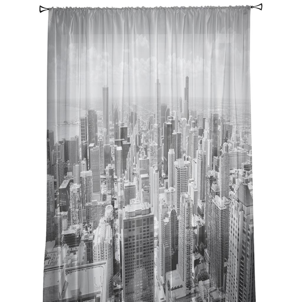 Chicago City Skyline Silhouette Landscape Sheer Curtains for Living Room Decoration Window Curtains Kitchen Tulle Voile Curtains