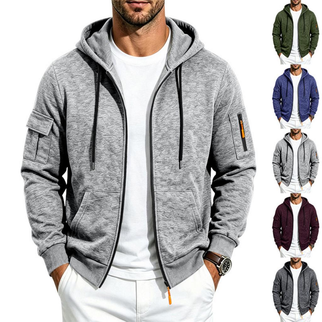 Men's Loose Fit Zip Hoodie with Multiple Pockets Casual Jacket