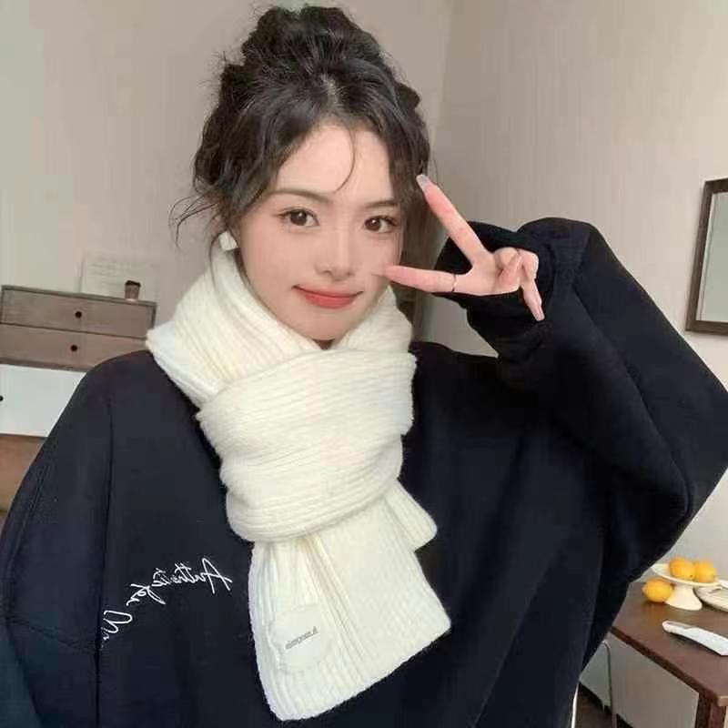 Women's Soft Thickened Knit Scarf - Korean College Style Neck Warmer for Autumn/Winter
