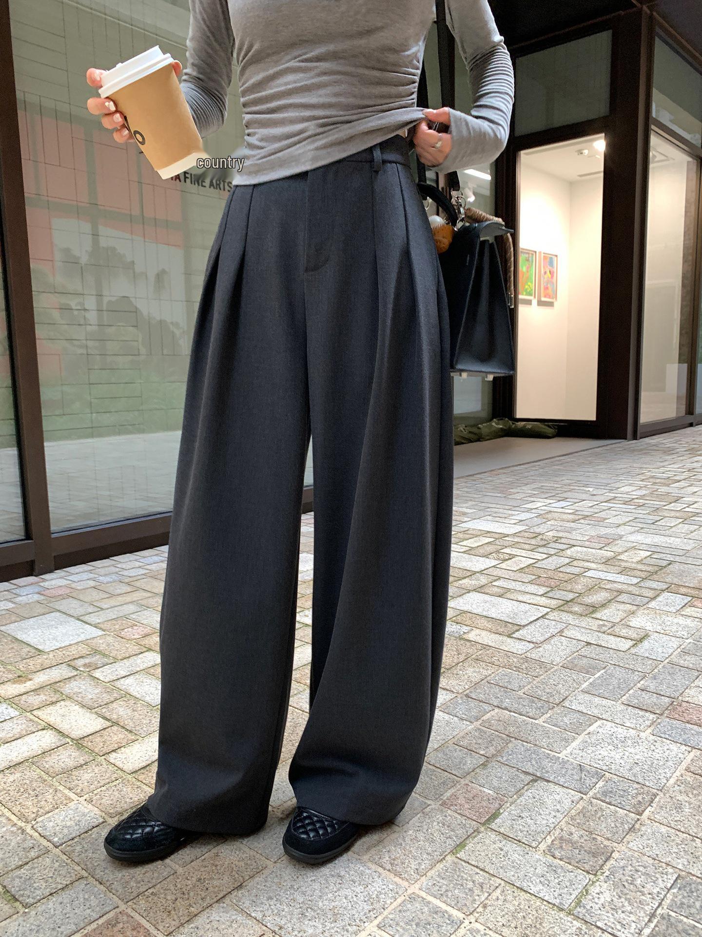 Pusumede Women s Relaxed Fit Pleated Wide-Leg Casual Pants S-Regular (Recommended: 161cm-166cm)