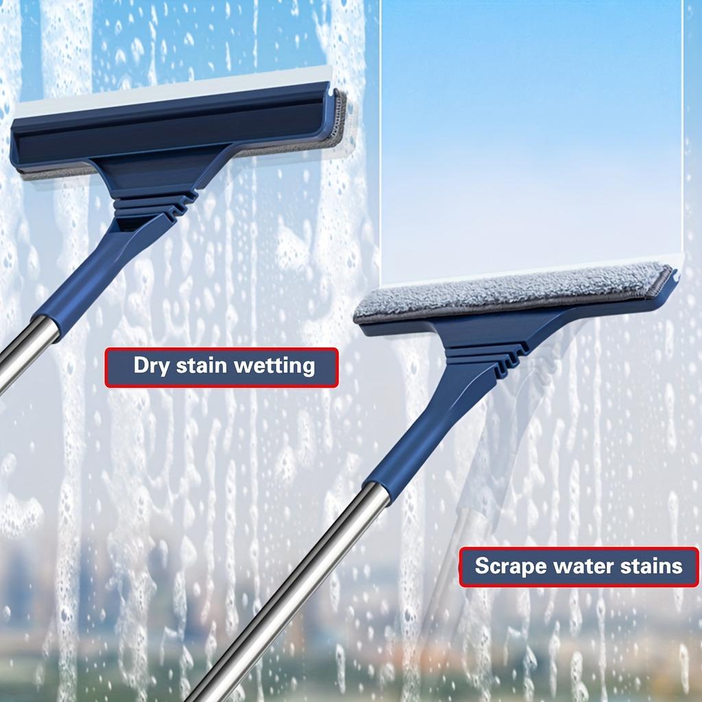 2 in 1 Window Mesh Screen Brush Dual-Sided Cleaning Blade Telescopic Long Handle Window Mop Squeegee Wiper for Home Cleaning