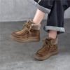 Cow Suede Cotton Boots Turned-over Edge Thick Sole And Plush Warm Lace Up Women's Short Boots