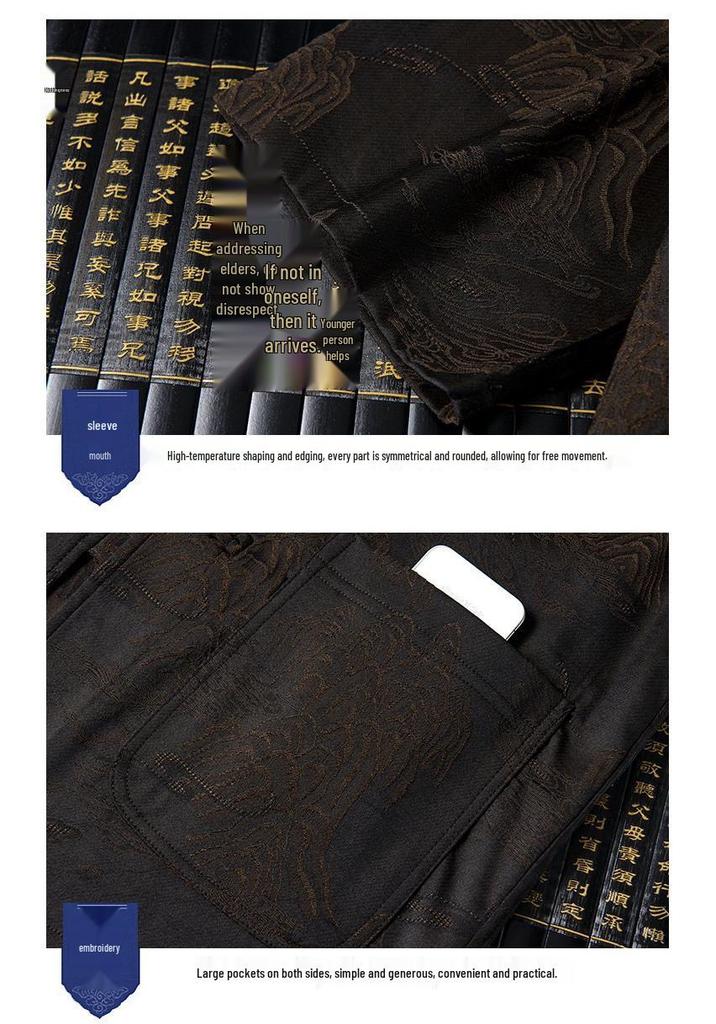 High-Quality Men's Striped Silk Tang Suit Summer Set: Chinese Style Casual Wear for Middle-Aged & Elderly
