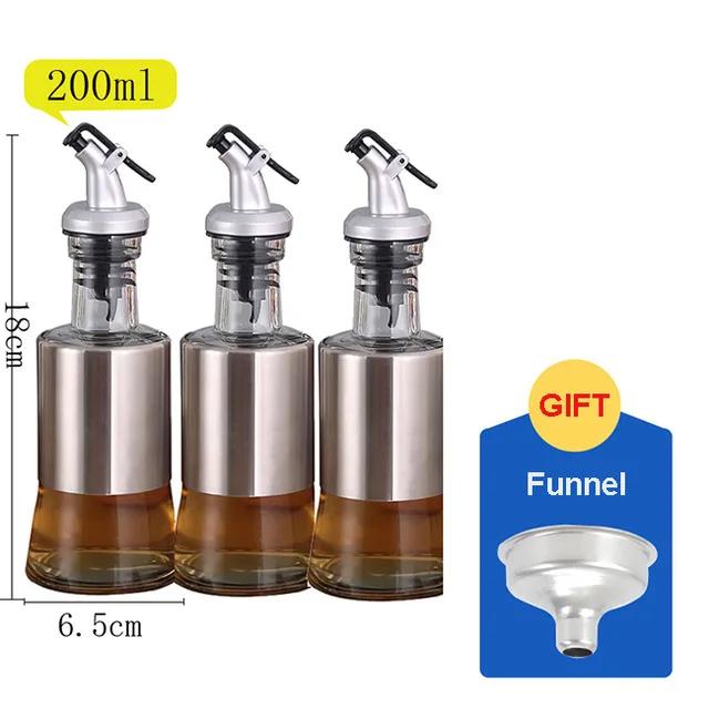Stainless Steel+Glass Oil Bottle Gravy Boats,Leak-proof Soy Sauce Vinegar Cruet Storage Bottle Dispenser,Kitchen Cooking Tools