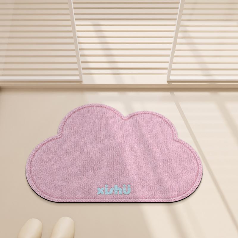 Light Cyan Cloud Outline Plush Mat Anti Slip Water Absorbent Thick Fluffy Floor Rug For Shower Door Vanity Balcony Decor