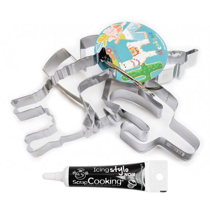 4 Découpoirs à biscuits Lama + Stylo de glaçage noir