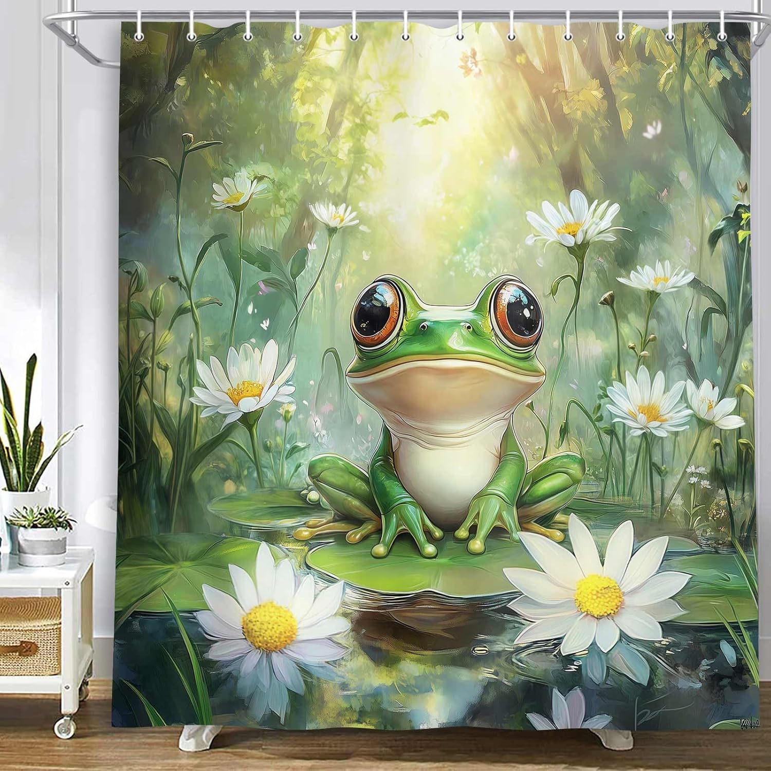 

Cute Kids Shower Curtain Funny Frog Shower Curtains For Bathroom Flower Lotus Leaf Bath Accessories W60H190(CM)-1 Pcs