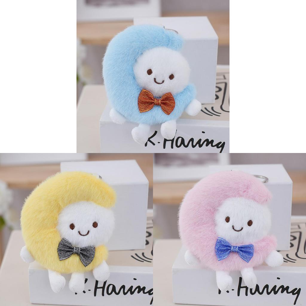Cute Moon Plush Doll Keychain With Pp Cotton Filling For Backpack Decor And Gift