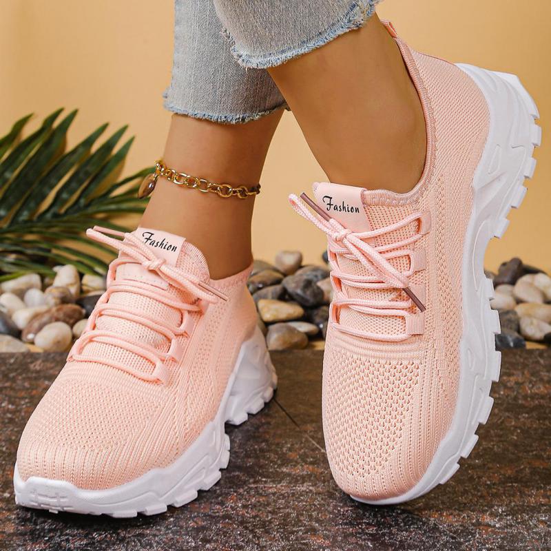 White Mesh Platform Sneakers Thick Sole Casual Shoes Breathable Knit Sneakers for Women Outdoor Spring Running Sports Shoes