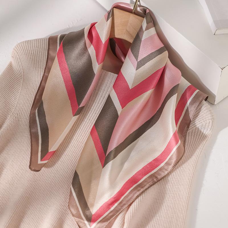 100% silk small square scarf women s spring and summer thin striped mulberry silk scarf versatile simple high-end neck scarf 53*53cm