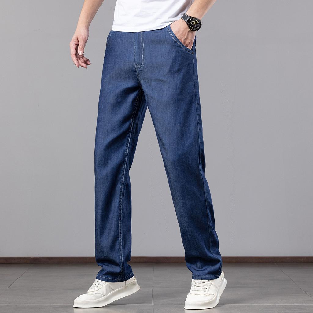 New Summer Lyocell, Cool, Thin, Soft, High-end Men's Denim Trousers, Loose, Straight, Trendy And Versatile