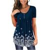 Summer Women's Short Sleeve Floral 3D Printed Buttons T Shirt Ladies Plus Size Top