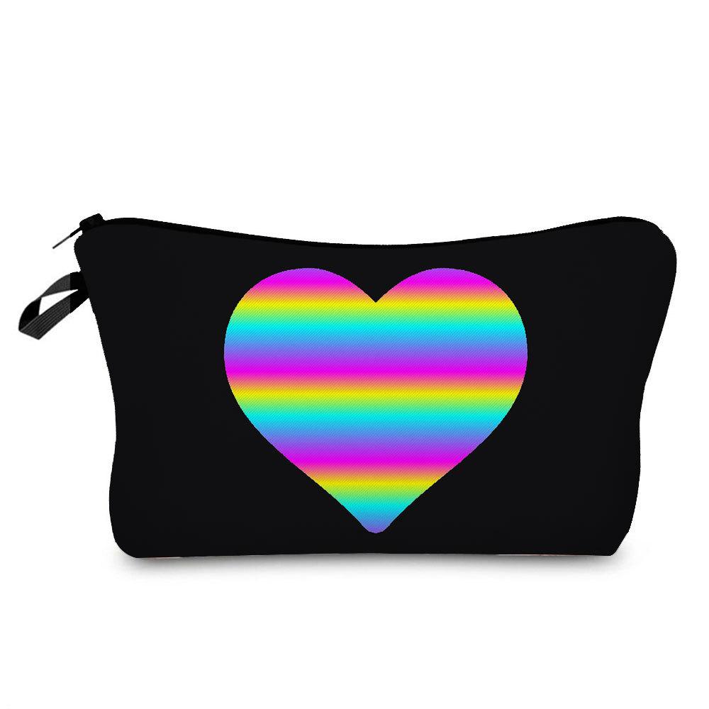 Women Rainbow heart Print Cosmetic Bag Toiletries Organize Travel Storage Case 6374 CLE