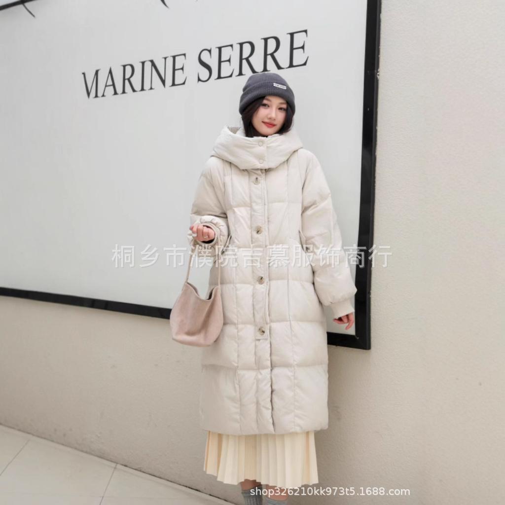 Winter medium and long down jacket women's big quilt white duck down thickened casual hooded loose coat