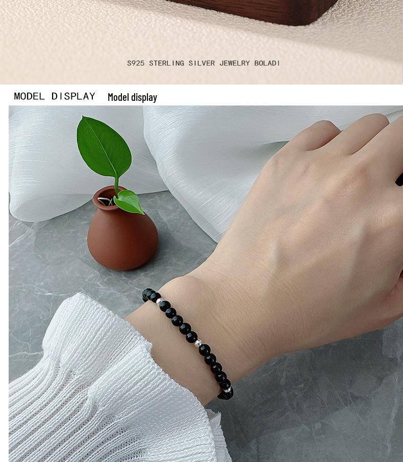 Vielseitiges S925 Sterling Silber & Schwarzer Achat Minimalistisches Mehrreihiges Armband für Damen